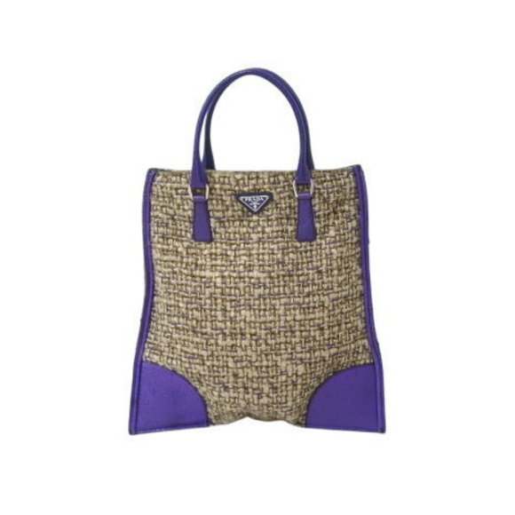 Prada beige handbag tweed triangle purple leather - Picture 1 of 8